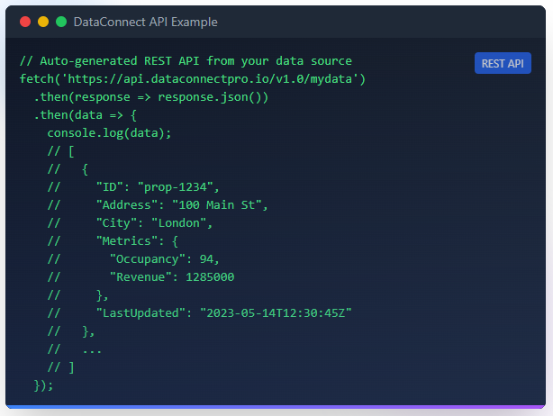 Data Connect Pro API Response